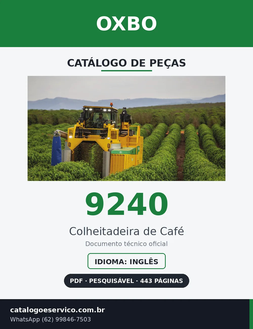 Capa Catálogo de Peças Oxbo 9240 Colheitadeira de Café