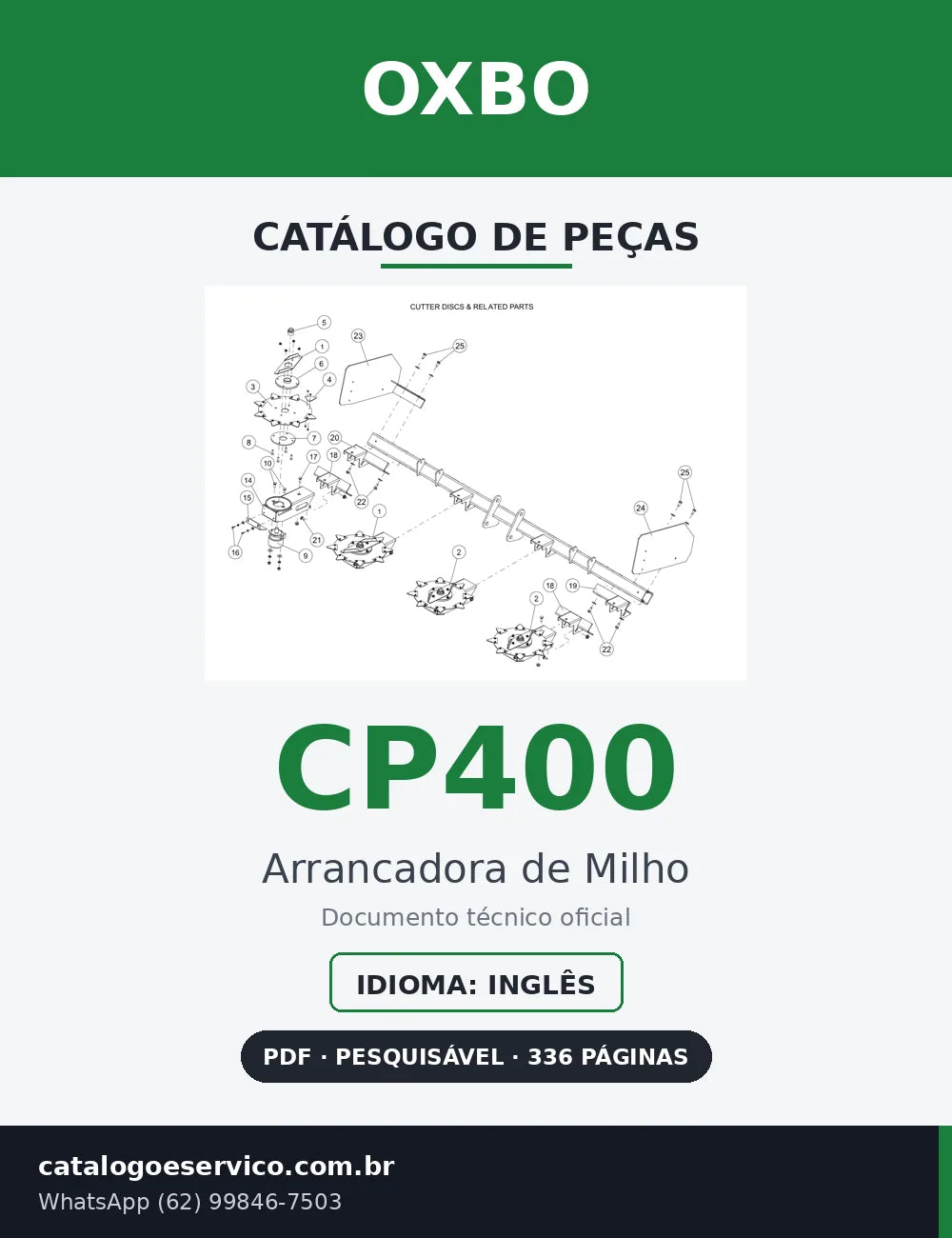 Capa Catálogo de Peças Oxbo CP400 Arrancadora de Milho