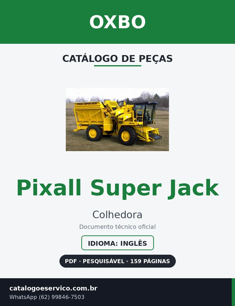 Capa Catálogo de Peças Oxbo Pixall Super Jack Colhedora