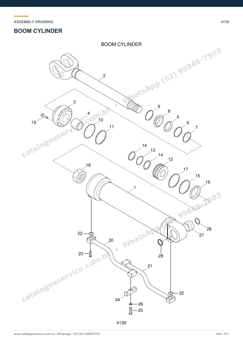 Catálogo de peças Hyundai HL730TM-7: desenho de montagem — cilindros hidráulicos