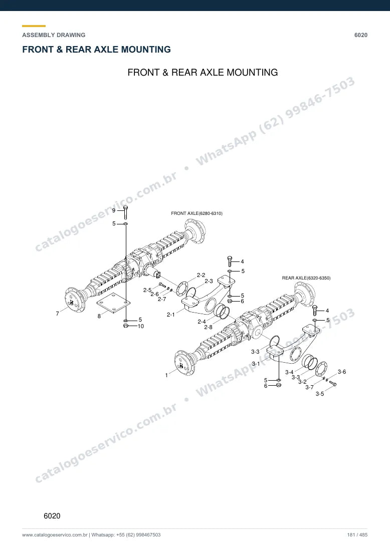 Catálogo de peças Hyundai HL730TM-7A: desenho de montagem — eixos, freios e rodas