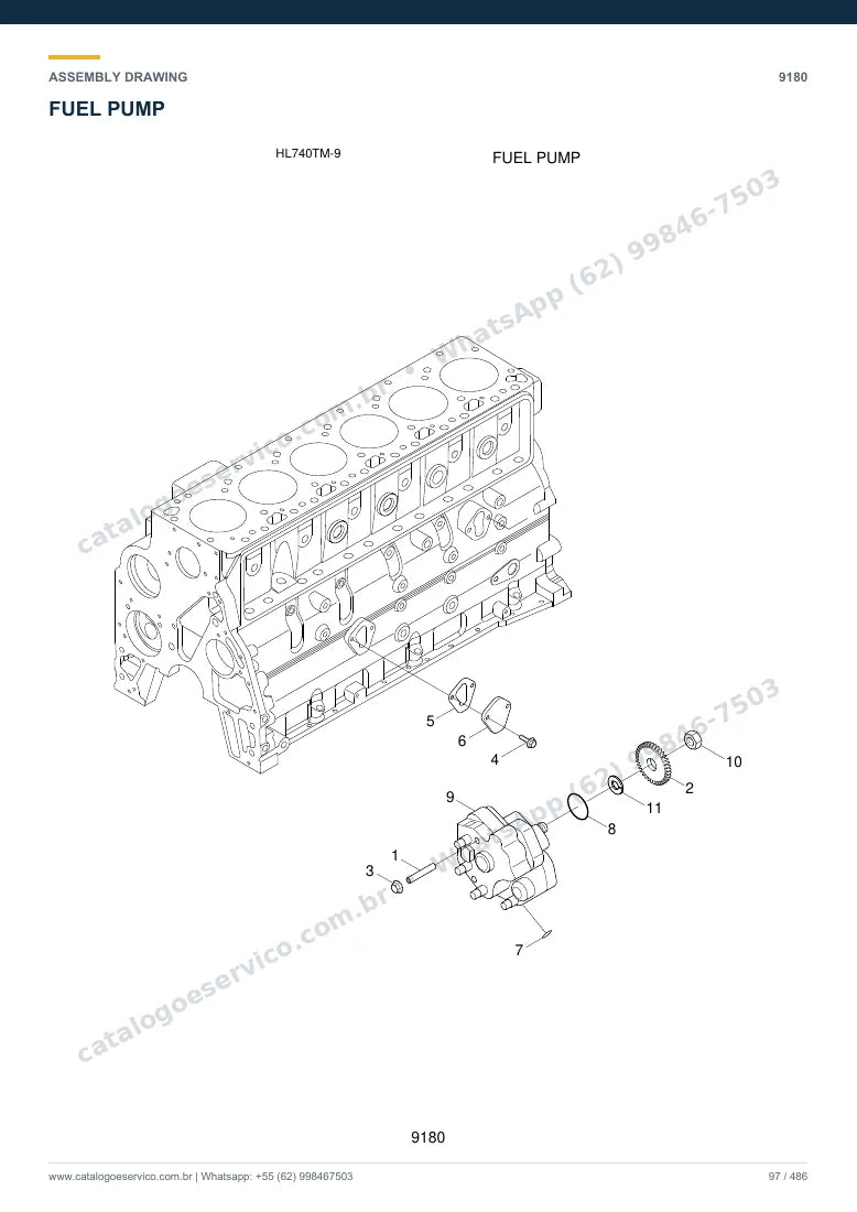 Catálogo de peças Hyundai HL740TM-9: desenho de montagem — combustível e injeção