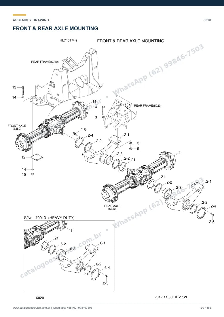 Catálogo de peças Hyundai HL740TM-9: desenho de montagem — eixos, freios e rodas