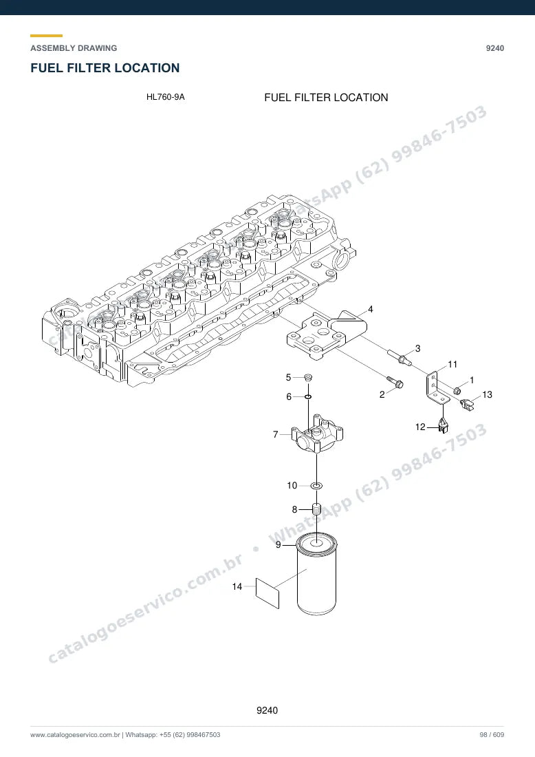 Catálogo de peças Hyundai HL760-9A: desenho de montagem — combustível e injeção