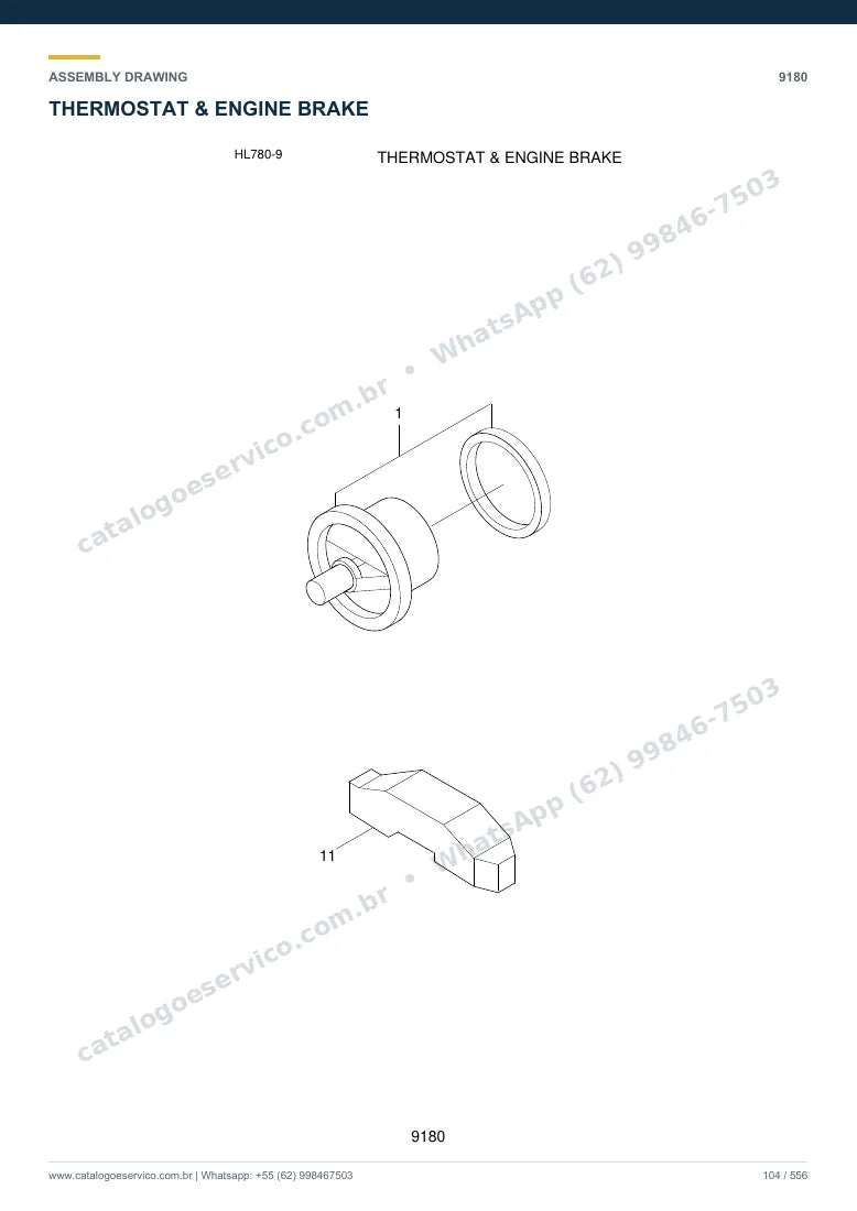 Catálogo de peças Hyundai HL780-9: desenho de montagem — motor e componentes internos
