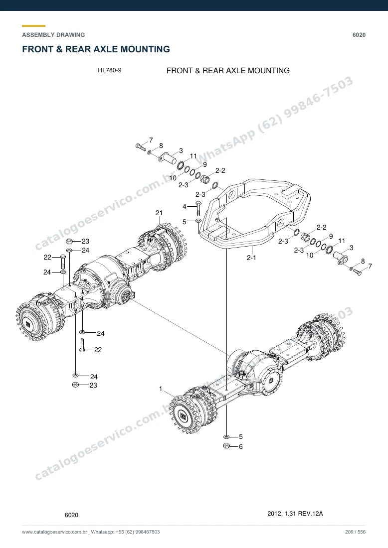 Catálogo de peças Hyundai HL780-9: desenho de montagem — eixos, freios e rodas