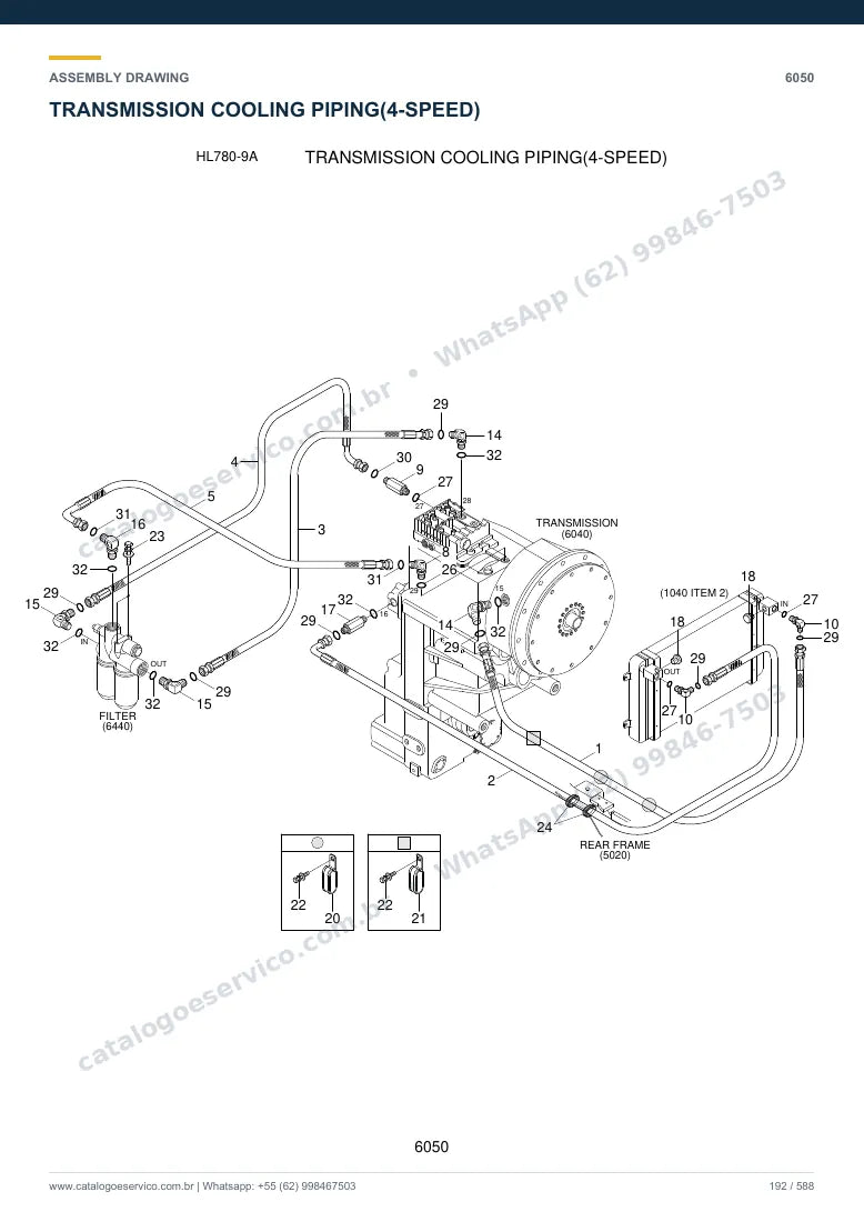 Catálogo de peças Hyundai HL780-9A: desenho de montagem — tubulações hidráulicas