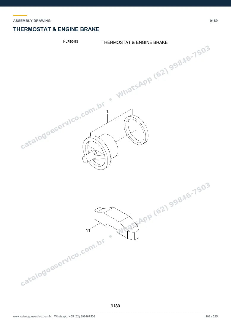 Catálogo de peças Hyundai HL780-9S: desenho de montagem — motor e componentes internos