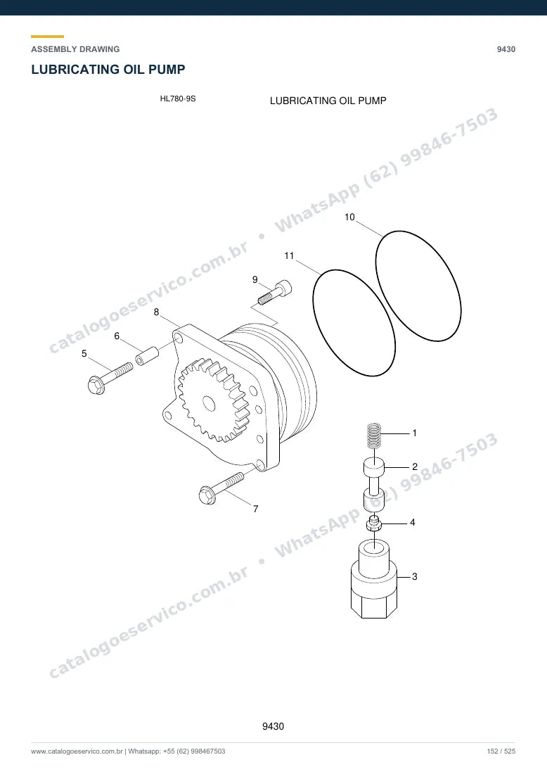 Catálogo de peças Hyundai HL780-9S: desenho de montagem — motor e componentes internos (2)