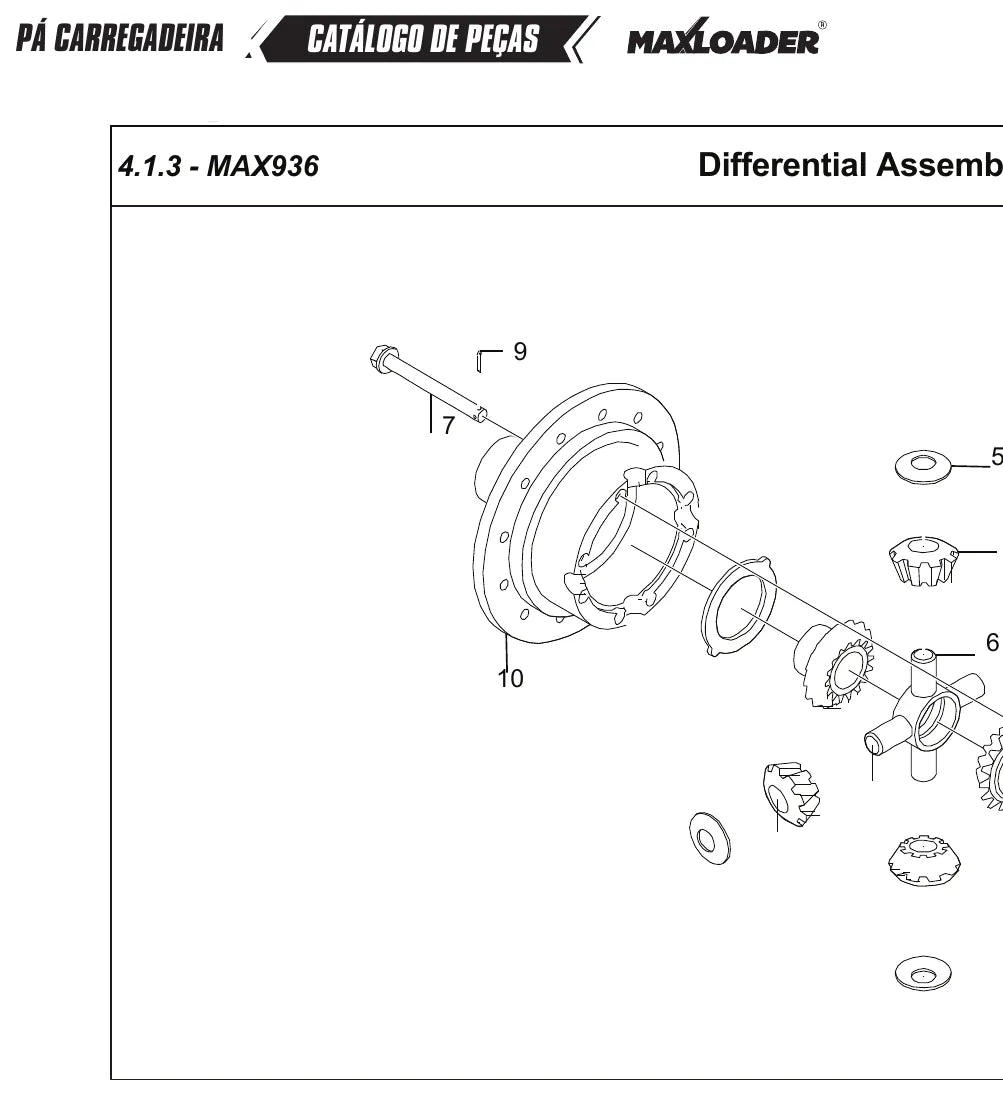 Detalhe de conjunto do Catálogo de Peças Maxloader MAX 936 com as referências de fábrica