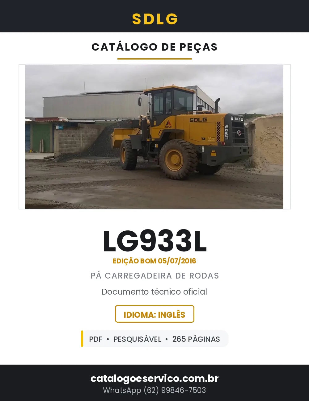 Catálogo de Peças SDLG LG933L Pá Carregadeira — 265 Páginas em PDF — capa