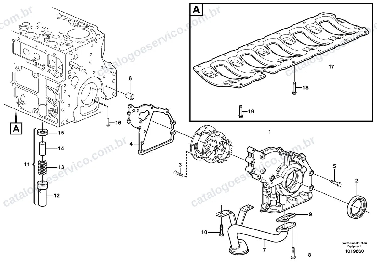 Vista explodida – motor – Catálogo de Peças Volvo L110F