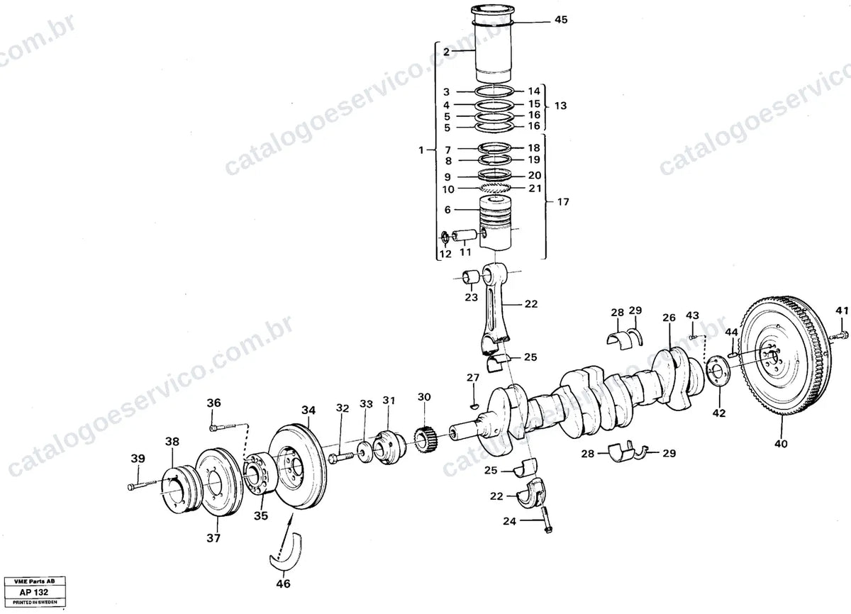Vista explodida – motor – Catálogo de Peças Volvo BM L120C