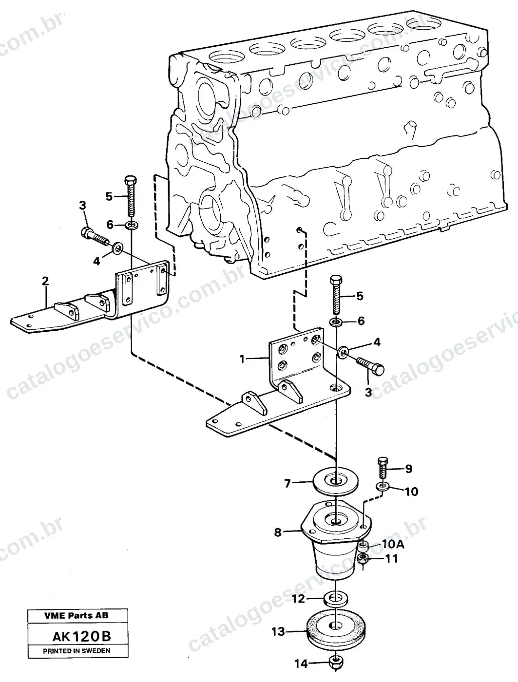 Vista explodida – motor – Catálogo de Peças Volvo BM L180 (CO e HL)