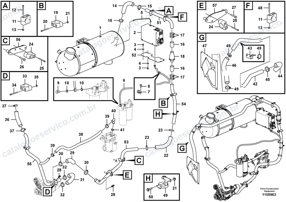 Vista explodida – motor – Catálogo de Peças Volvo L220G