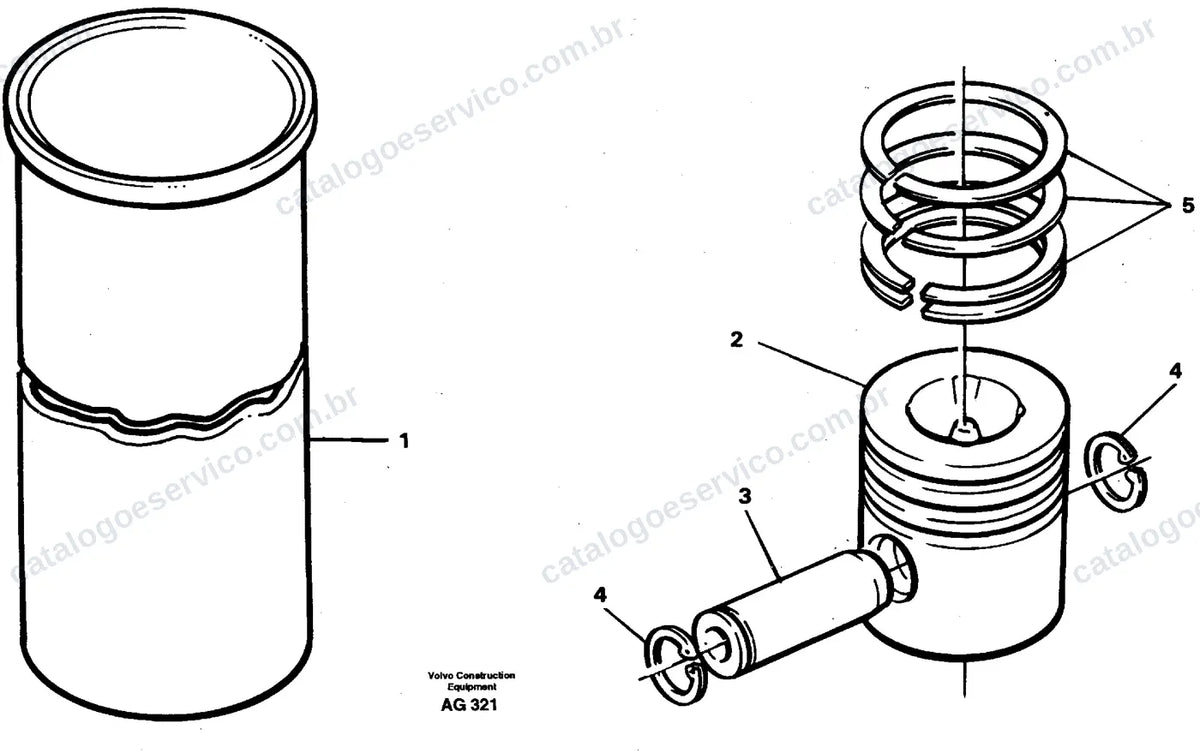 Vista explodida – motor – Catálogo de Peças Volvo BM L50B