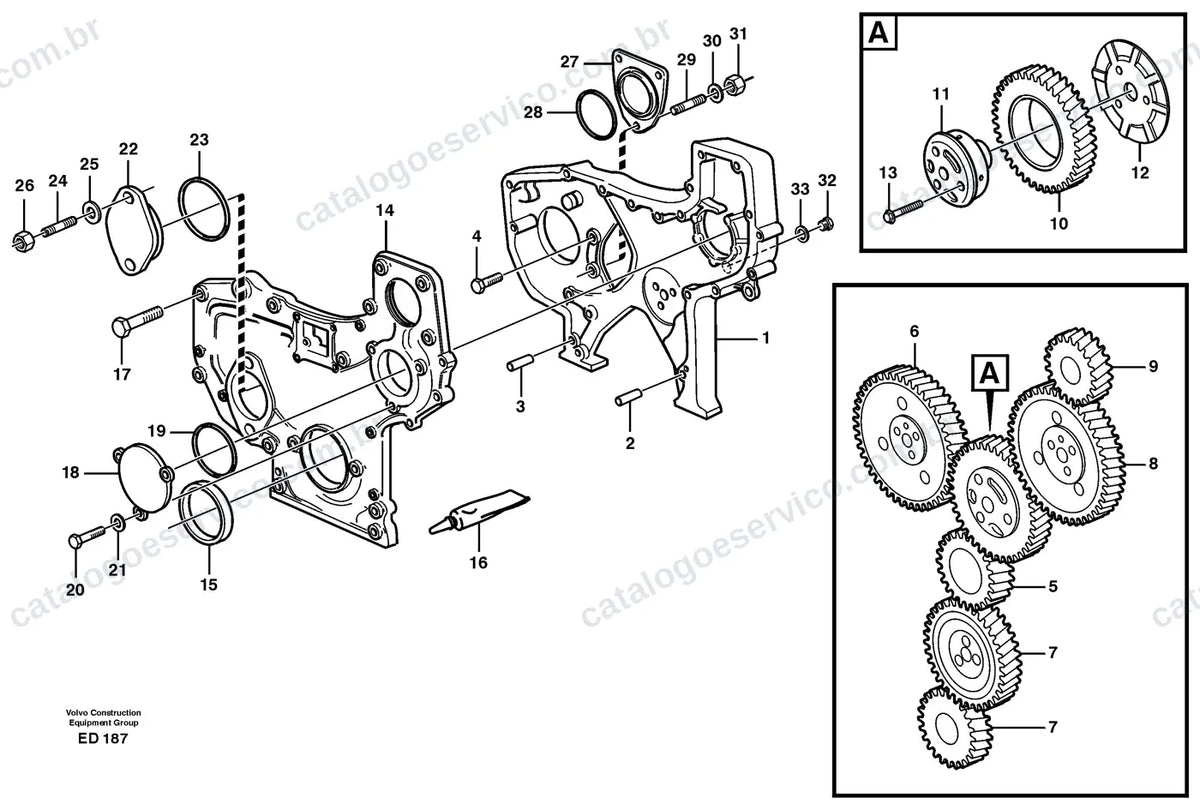 Vista explodida – motor – Catálogo de Peças Volvo L90D