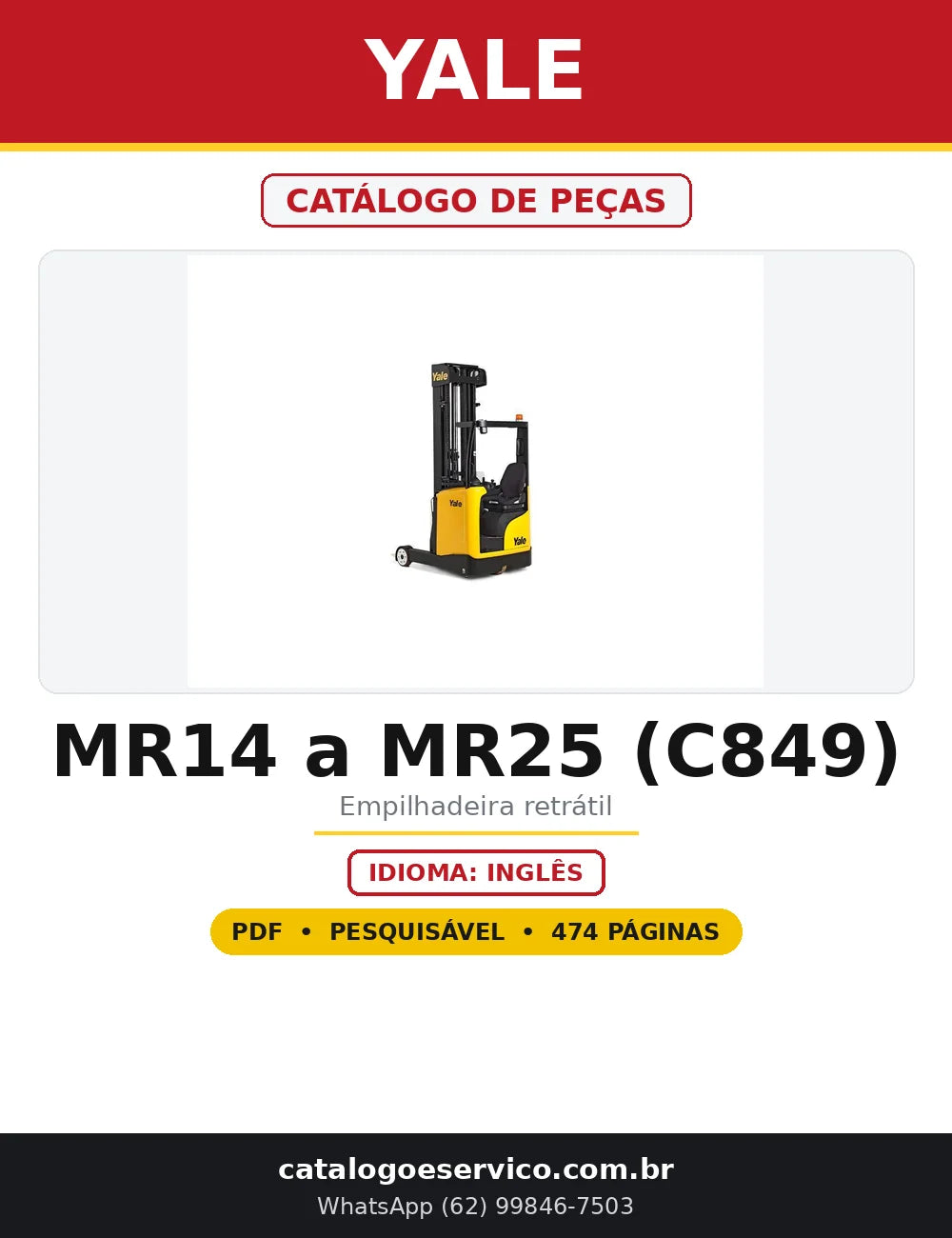 Capa do Catálogo de Peças Yale MR14 a MR25 (C849) em PDF com 474 páginas