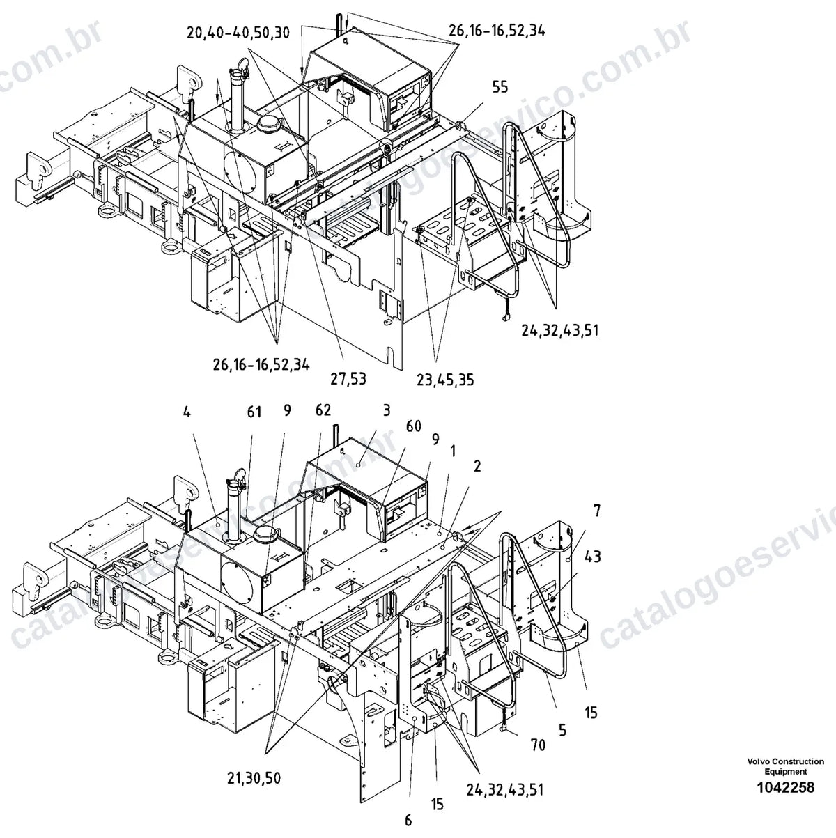 Vista explodida – cabine, carroceria e acessórios – Catálogo de Peças Volvo ABG3870
