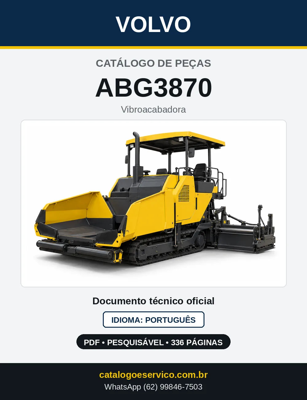 Capa do Catálogo de Peças Volvo ABG3870 – vibroacabadora