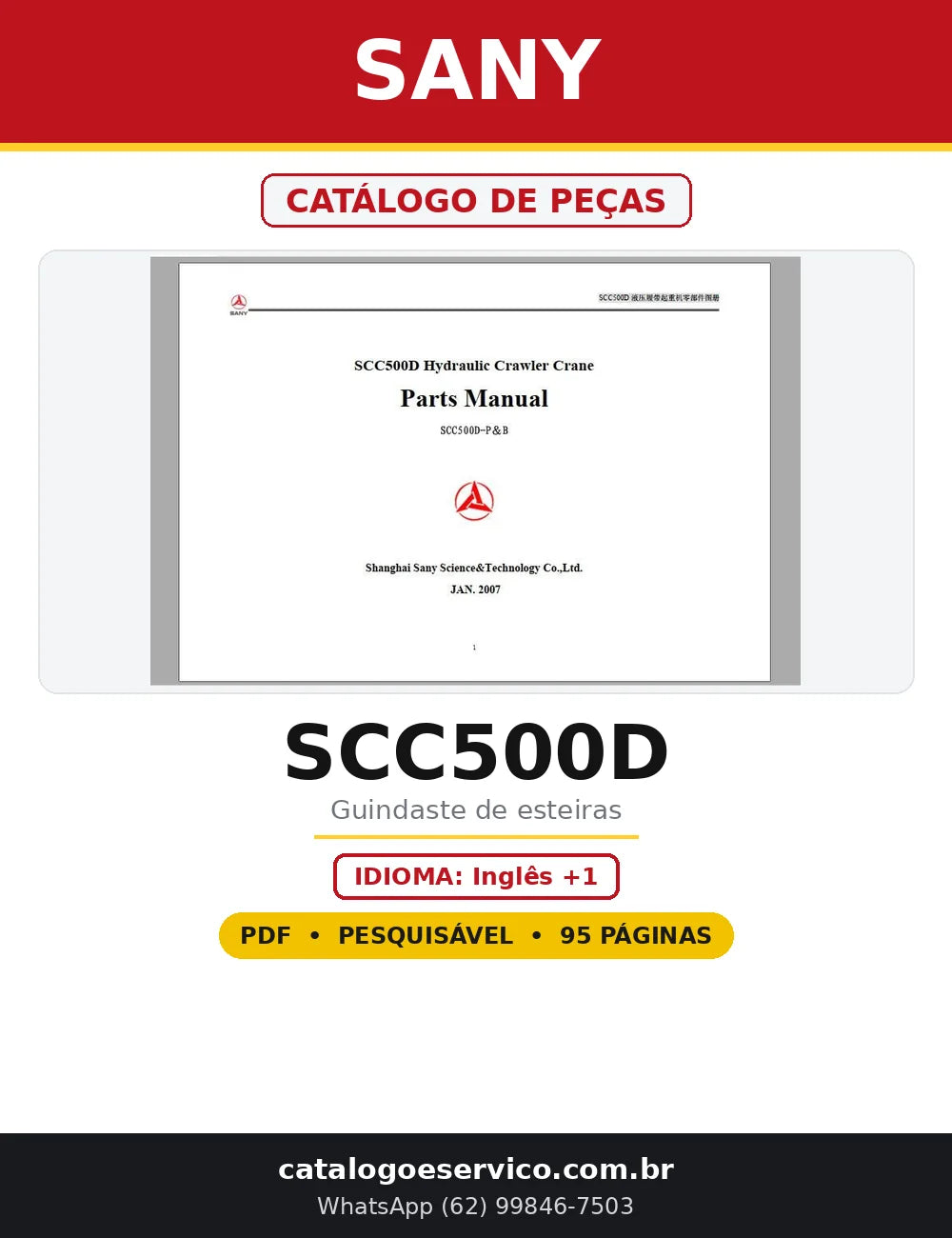 Capa do Catálogo de Peças Sany SCC500D em PDF com 95 páginas