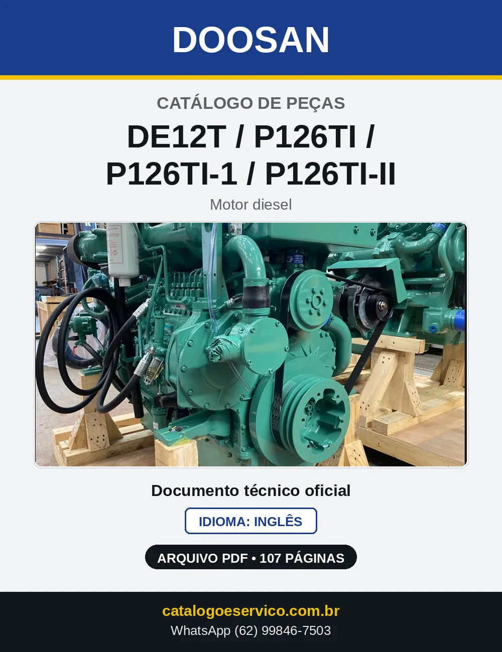 Capa do Catálogo de Peças Doosan DE12T / P126TI / P126TI-1 / P126TI-II em PDF