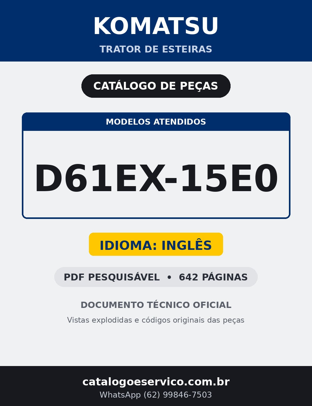 CATALOGO DE PEÇAS PDF TRATOR ESTEIRAS D61EX-15E0 - KOMATSU - capa