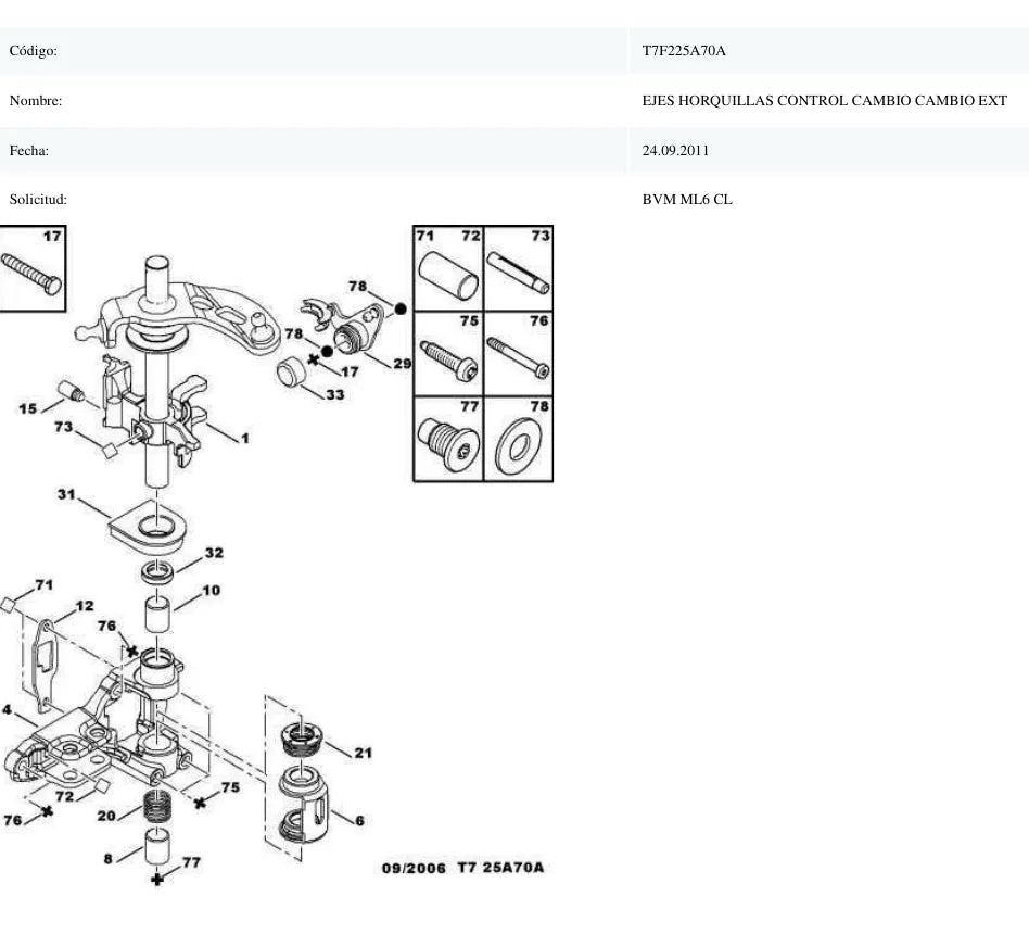 Catálogo de Peças Peugeot 308 T7 2008-2013 — página interna com diagrama técnico