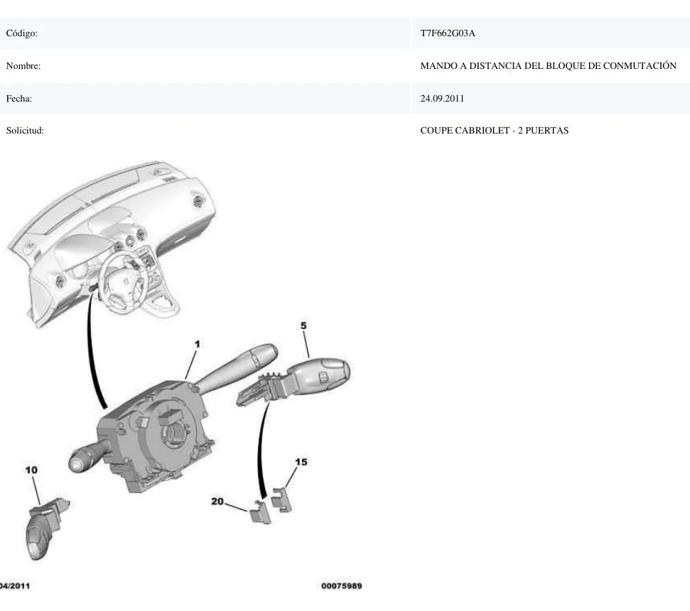 Catálogo de Peças Peugeot 308 T7 2008-2013 — segunda página interna do documento