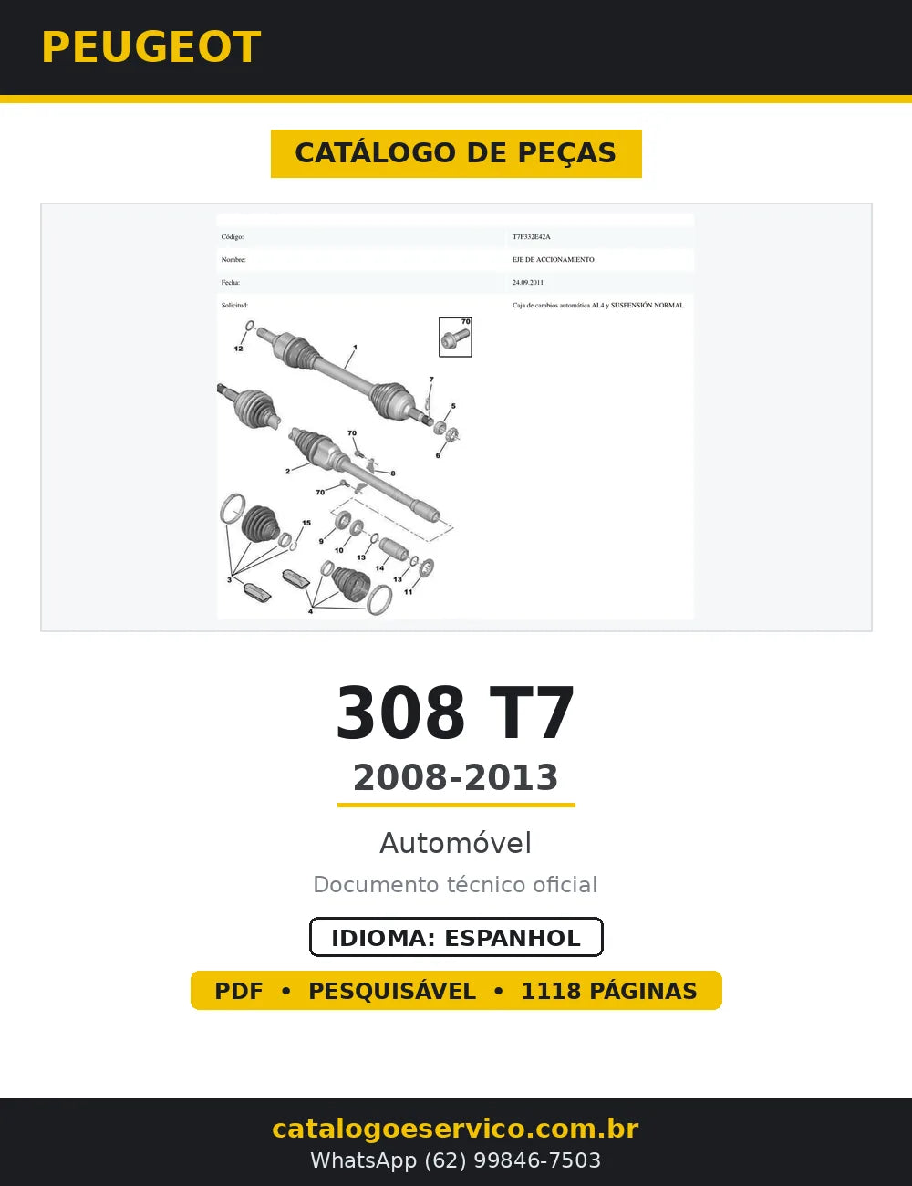 Catálogo de Peças Peugeot 308 T7 2008-2013 — capa