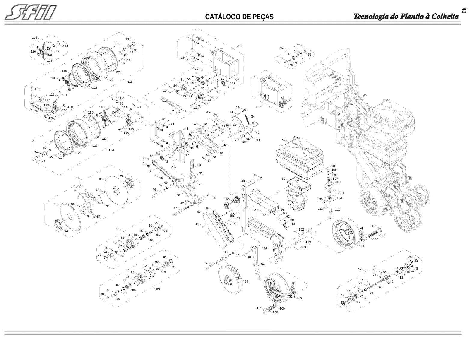 Página ilustrada do Catálogo de Peças SFIL SS HY-TECH 15/17/19000 com as posições numeradas