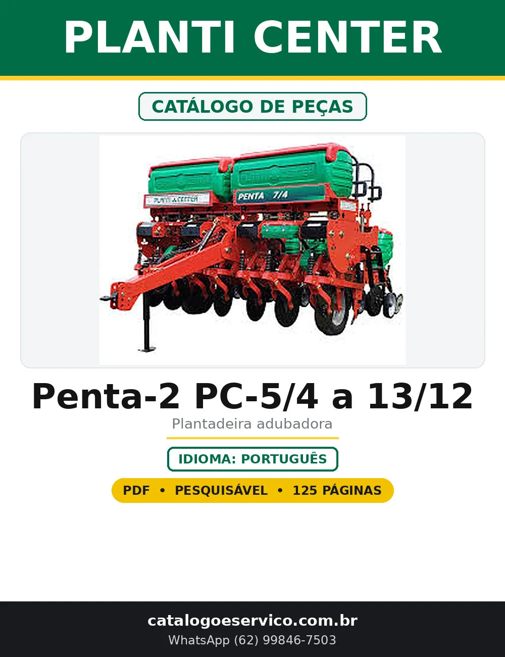 Capa do Catálogo de Peças Planti Center Penta-2 PC-5/4 a 13/12 em PDF com 125 páginas