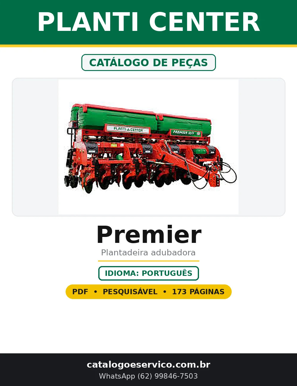 Capa do Catálogo de Peças Planti Center Premier em PDF com 173 páginas