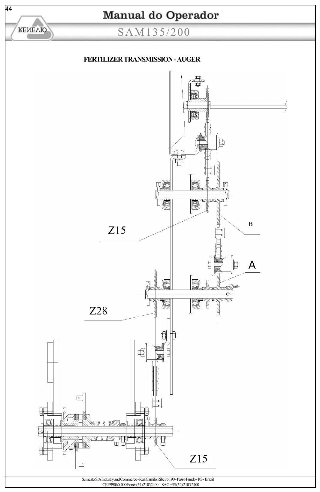 Detalhe de conjunto do Manual do Operador Semeato SAM 135 / 200 com as referências de fábrica