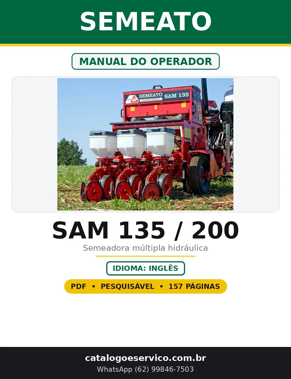 Capa do Manual do Operador Semeato SAM 135 / 200 em PDF com 157 páginas