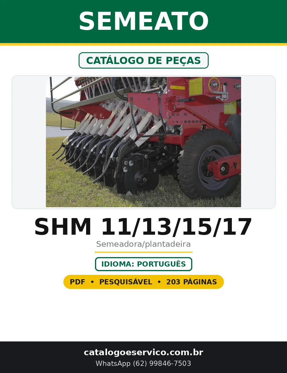 Capa do Catálogo de Peças Semeato SHM 11/13/15/17 em PDF com 203 páginas