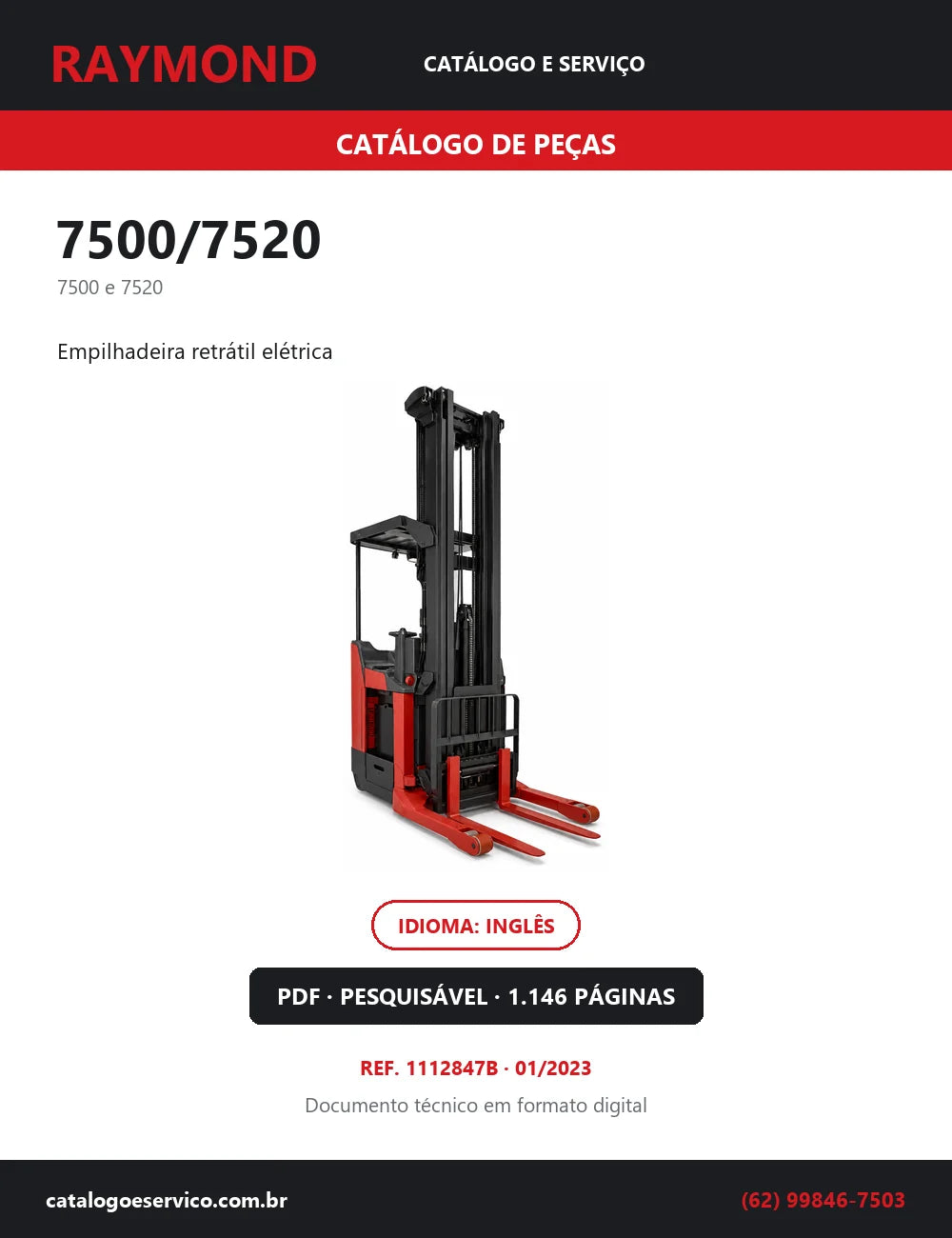 Capa do Catálogo de Peças Raymond 7500/7520 — empilhadeira retrátil elétrica, 1146 páginas em PDF