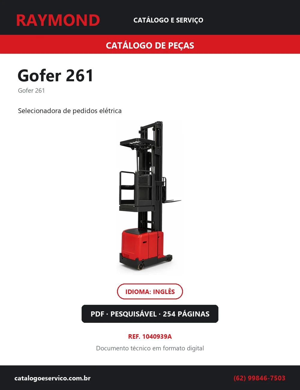 Capa do Catálogo de Peças Raymond Gofer 261 — selecionadora de pedidos elétrica, 254 páginas em PDF