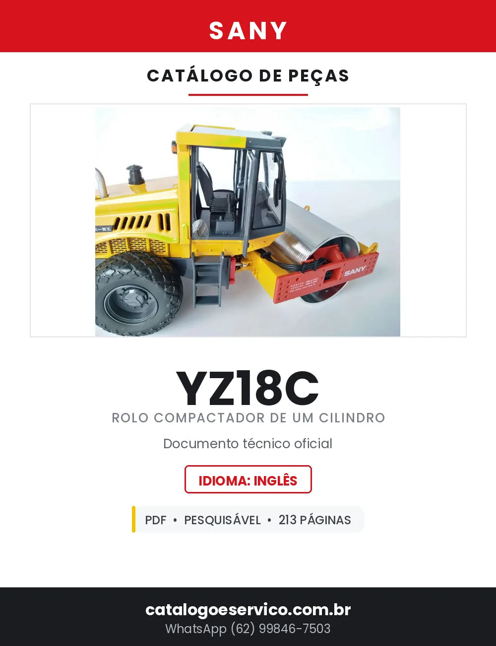Catálogo de Peças SANY YZ18C Rolo Compactador de Um Cilindro — 213 Páginas em PDF — capa