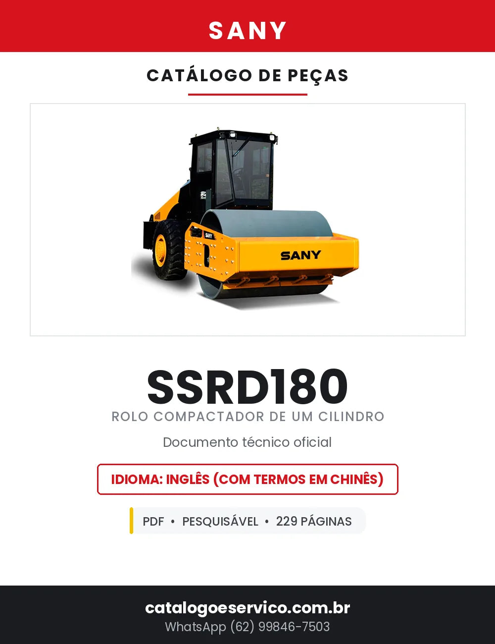 Catálogo de Peças SANY SSRD180 Rolo Compactador Vibratório — 229 Páginas em PDF — capa