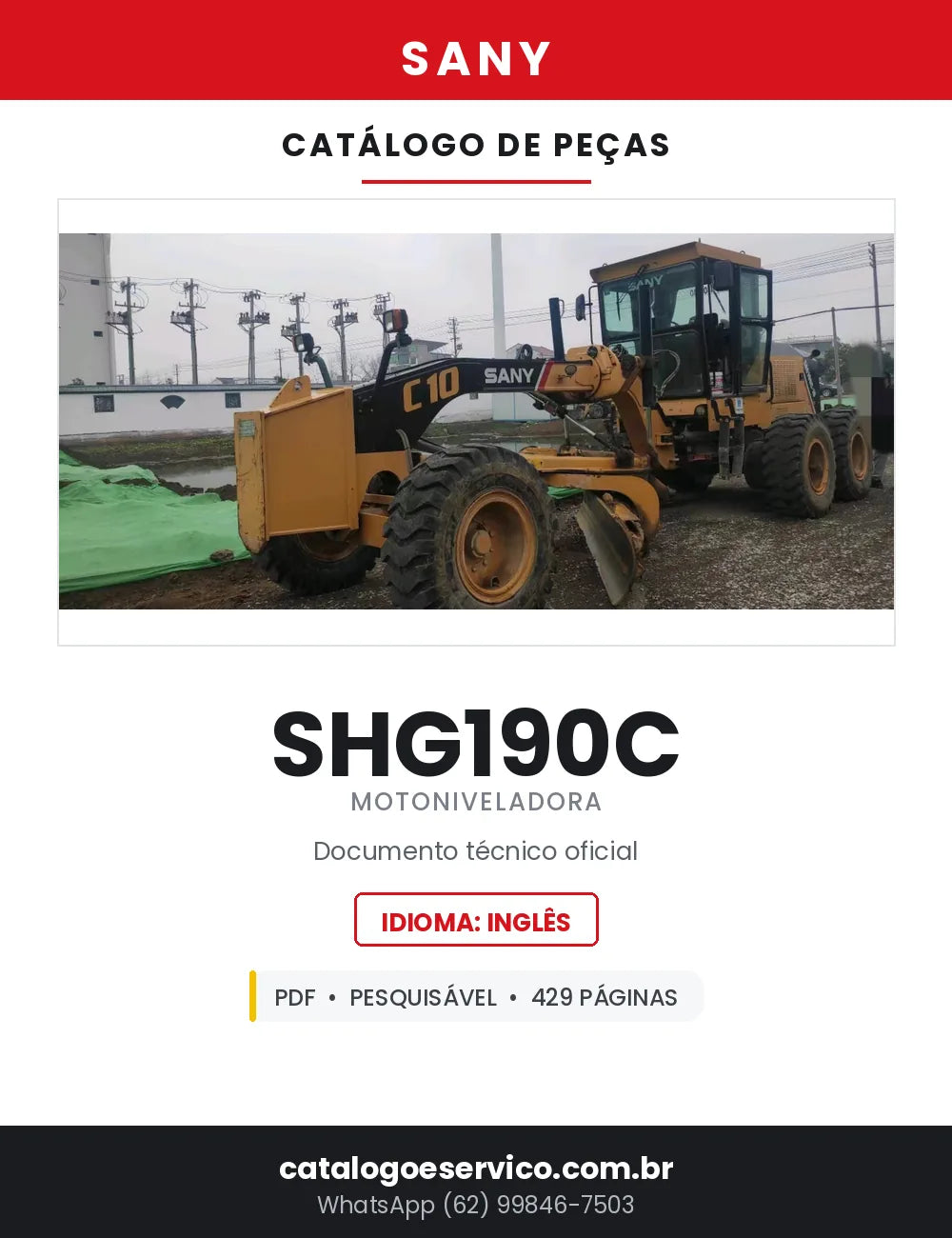 Catálogo de Peças SANY SHG190C Motoniveladora — 429 Páginas em PDF — capa