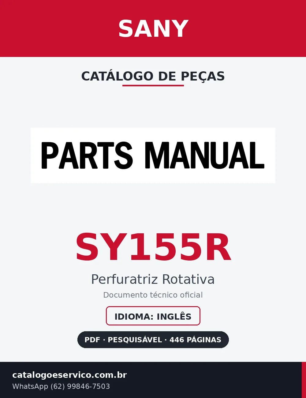 Capa Catálogo de Peças Sany SY155R Perfuratriz Rotativa
