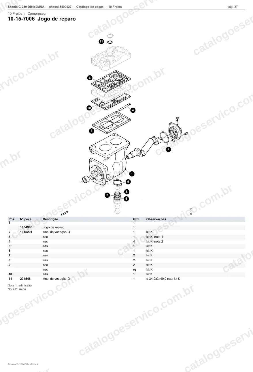 Vista explodida do grupo freios no Catálogo de Peças Scania G 250