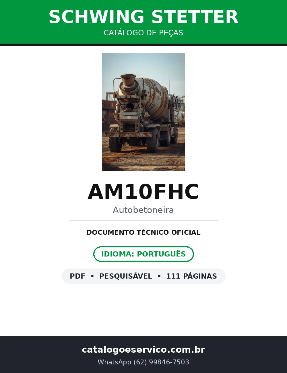 Catálogo de Peças Schwing Stetter AM10FHC — Autobetoneira — capa