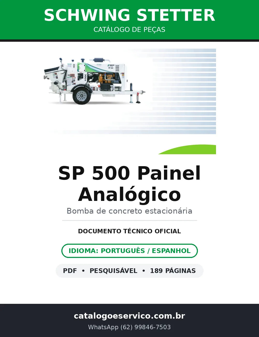 Catálogo de Peças Schwing Stetter SP 500 Painel Analógico — Bomba Estacionária PT/ES — capa
