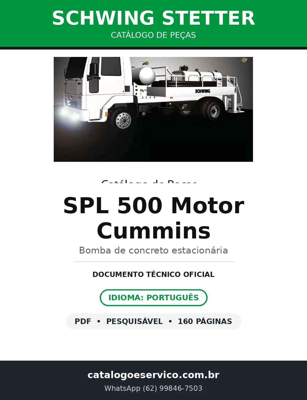 Catálogo de Peças Schwing Stetter SPL 500 Motor Cummins — Bomba Estacionária — capa