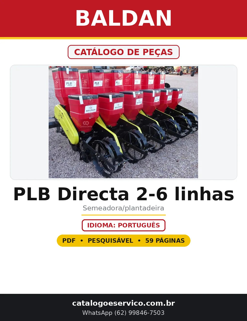 Capa do Catálogo de Peças Baldan PLB Directa 2-6 linhas em PDF com 59 páginas