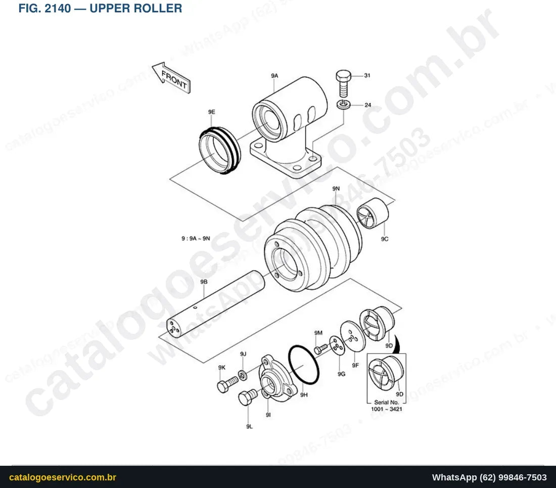 Vista explodida Upper Roller - Catálogo de Peças Doosan Solar 225LC-V