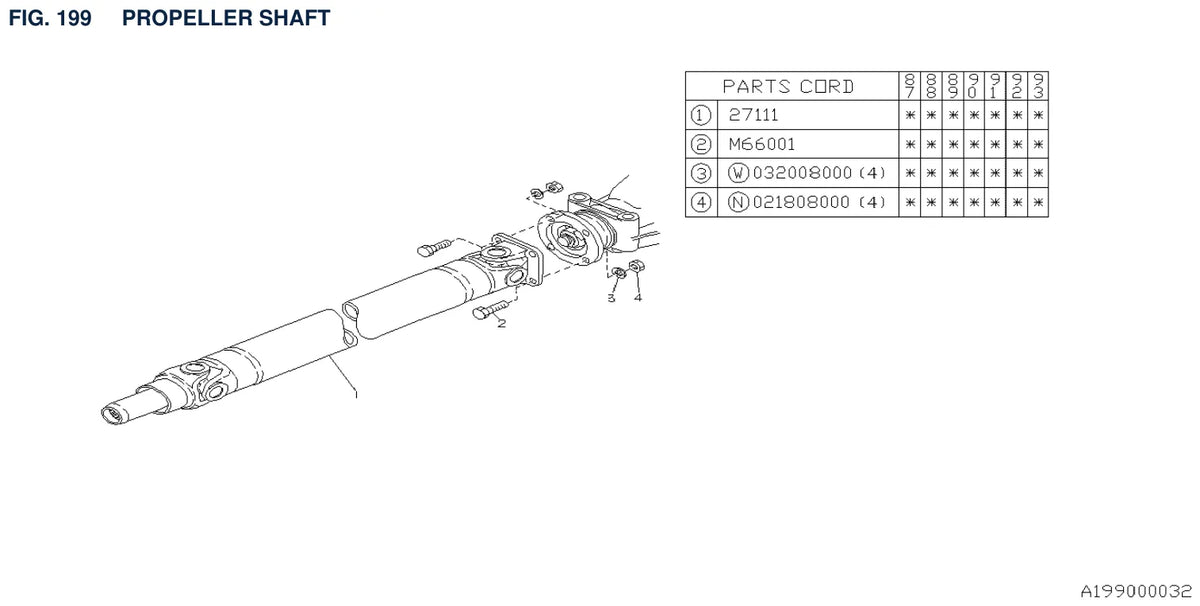 Vista explodida do Catálogo de Peças Subaru E Series 1986-1994 — exemplo 2