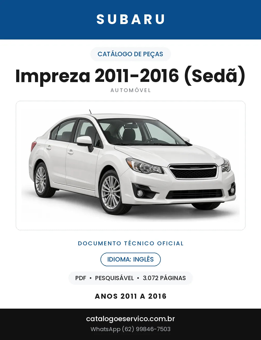Capa do Catálogo de Peças Subaru Impreza 2011-2016 (Sedã)